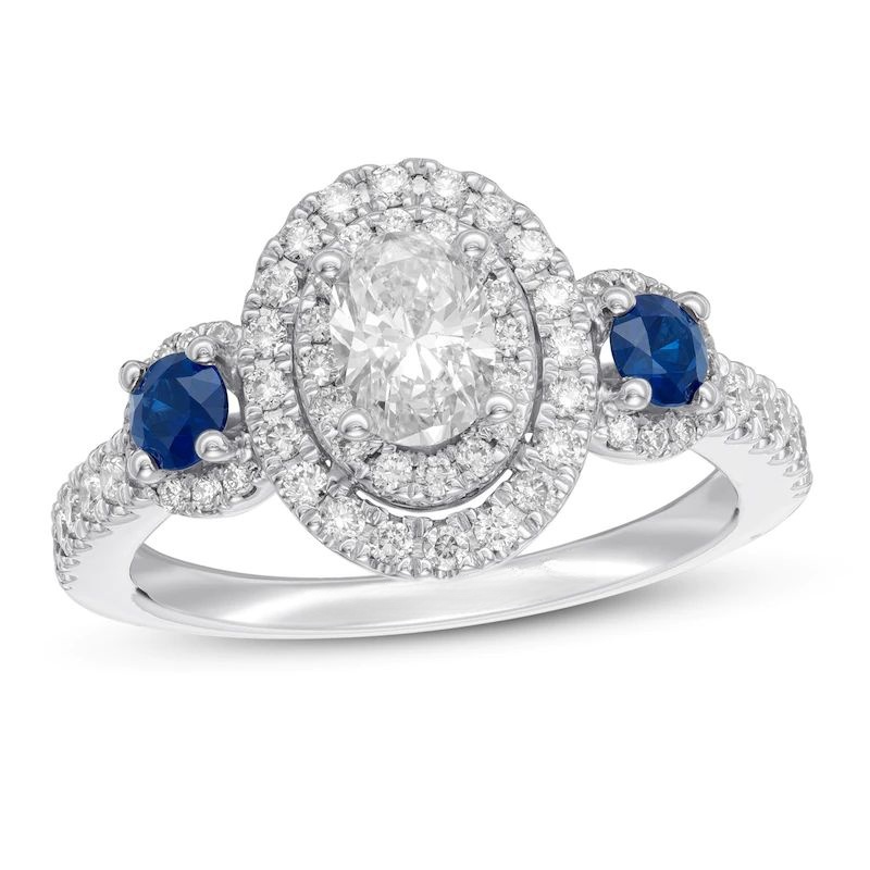 Ring 1cttw Diamonds & Sapphires 14K White Gold