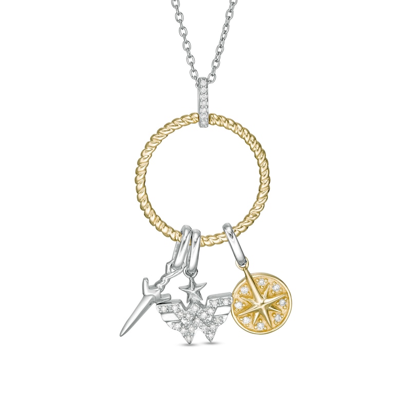 1/8 CT. T.W. Diamond Lasso Circle Pendant with Theme Charms in Sterling Silver and 10K Gold