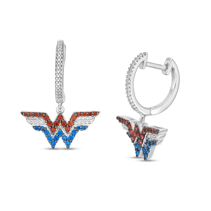 Garnet,Blue Sapphire and 1/20CT.T.W. Diamond Symbol Drop Earrings in Sterling Silver