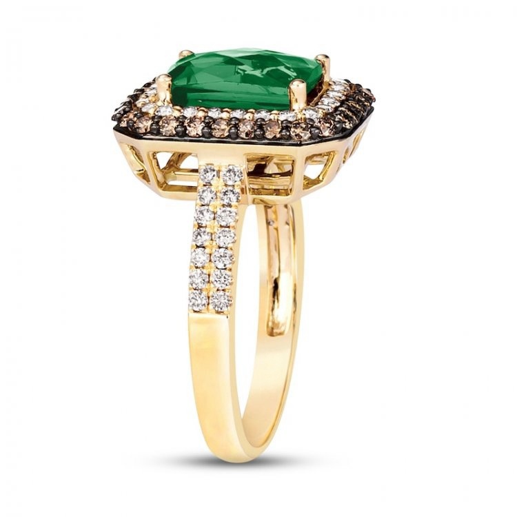 Natural Emerald Ring 7/8 ct tw Diamonds 14K Honey Gold